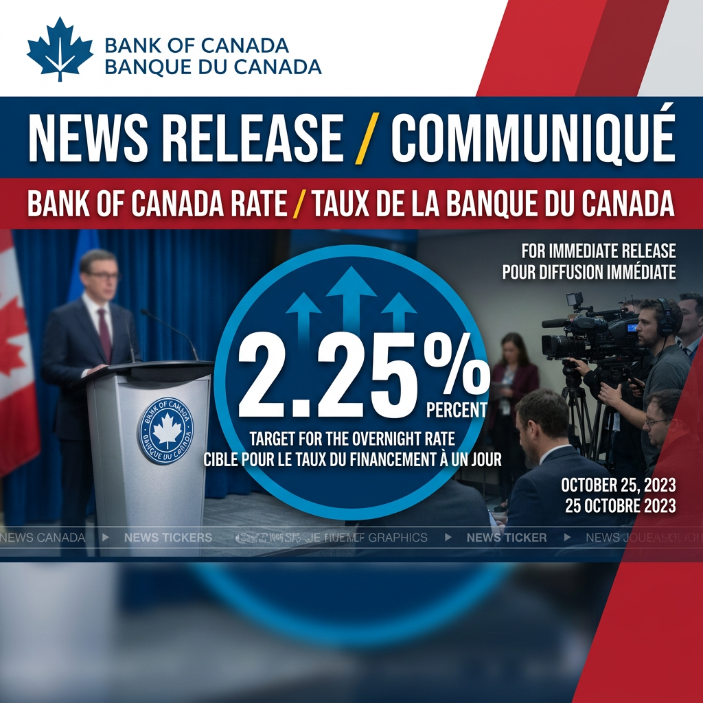 Bank of Canada announces overnight rate target of 2.25 percent